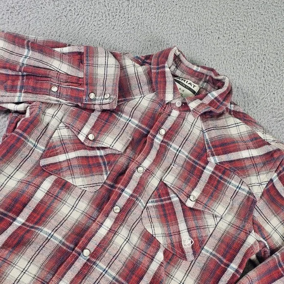 Ariat Shirt Mens Medium Red Plaid Flannel Western Pearl Snap Long Sleeve Retro - Picture 1 of 9